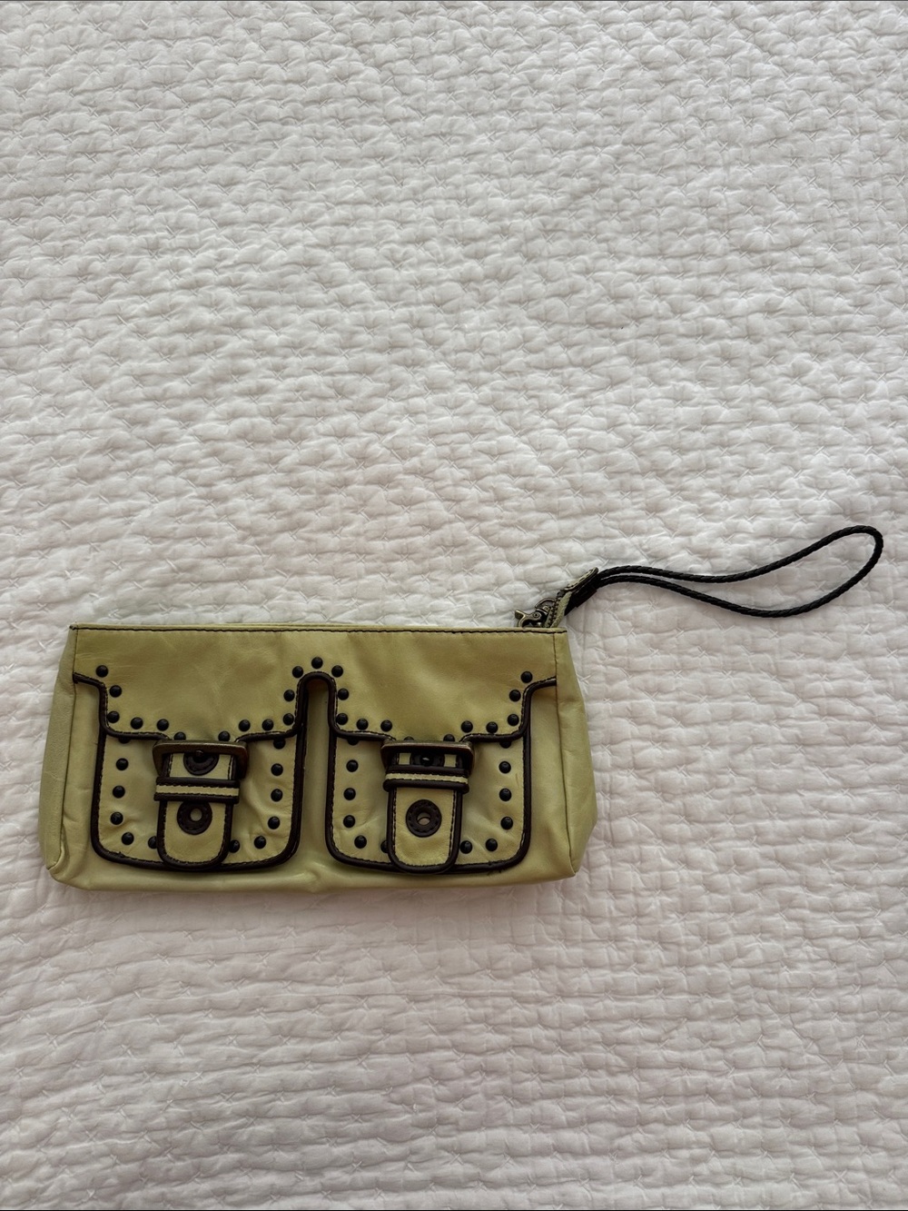 Women’s Olive Green Clutch with Stud and Buckle Detail